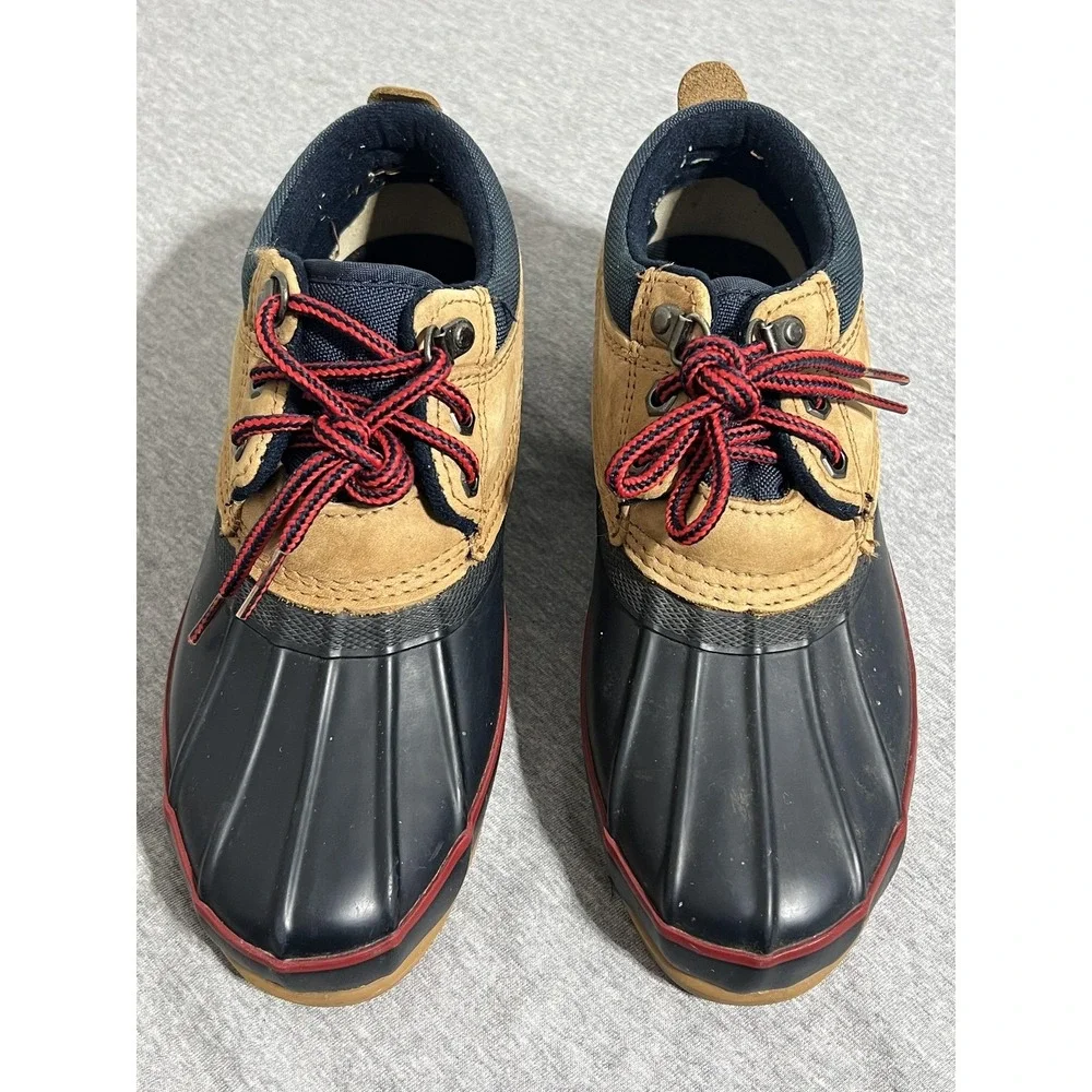 Lands' End Duck Shoes Mens Size 7 Tan Black Leather Rubber Rain Low Traction